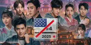 January 2025: US Content Rating Changes for Asian Dramas Vibrant illustration of Asian drama characters and US content rating symbols with 2025 overlay