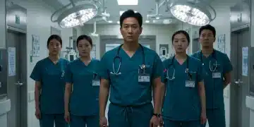 Doctors in a modern Asian hospital hallway