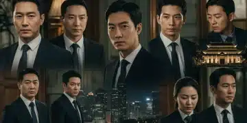 Dynamic montage of scenes from popular Asian legal dramas, showcasing courtroom intensity and cultural depth.