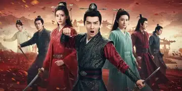 Dynamic scene from popular Chinese drama, showcasing elaborate costumes and rich cultural aesthetics.
