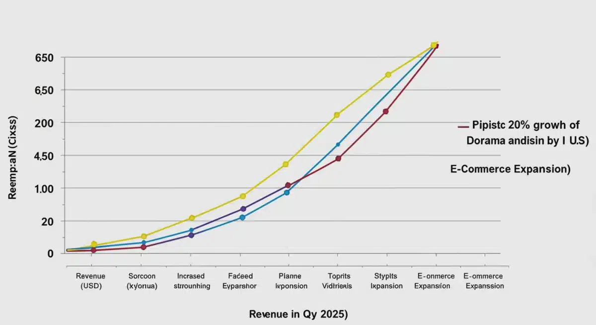 Projected 20% growth graph for US dorama merchandising revenue by Q3 2025, highlighting market expansion factors.