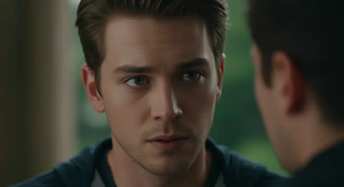 Male lead from Echoes of Dawn displaying intense emotion.