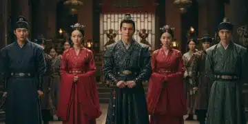 High-budget Asian drama production with elaborate costumes and grand set design