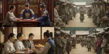 Side-by-side comparison of two historical K-drama scenes, highlighting contrasting settings and character interactions.