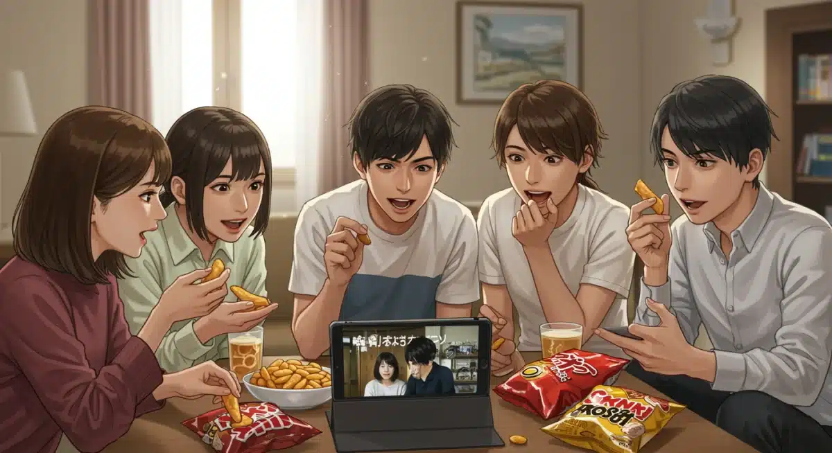 Friends discussing a J-Drama, highlighting community engagement and shared viewing experiences.