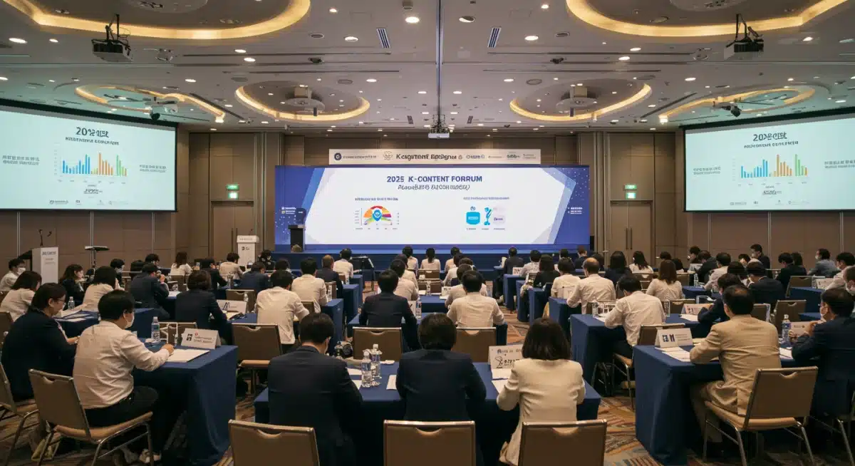 International attendees networking and discussing at the 2025 K-Content Export Forum.