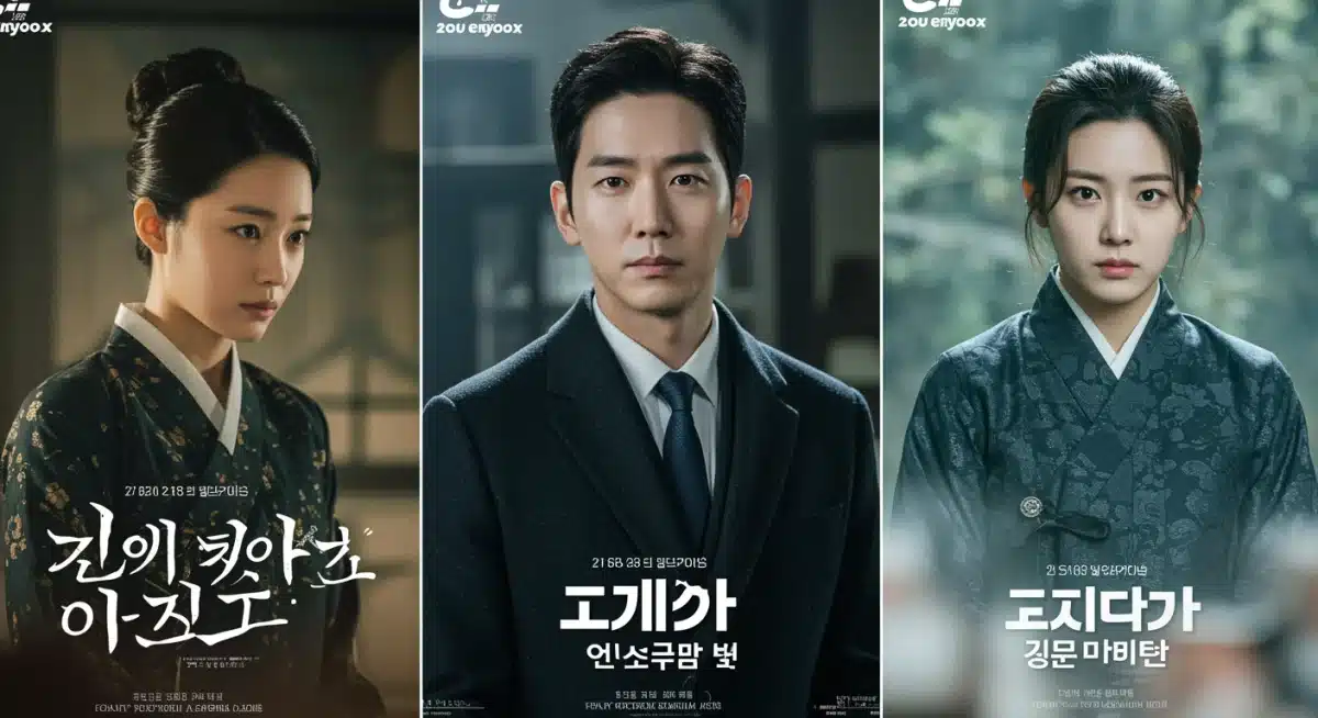 Promotional posters for three highly anticipated K-Drama debuts in 2025, showcasing diverse genres.