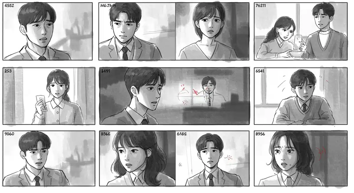 Storyboard illustrating K-drama suspense building techniques