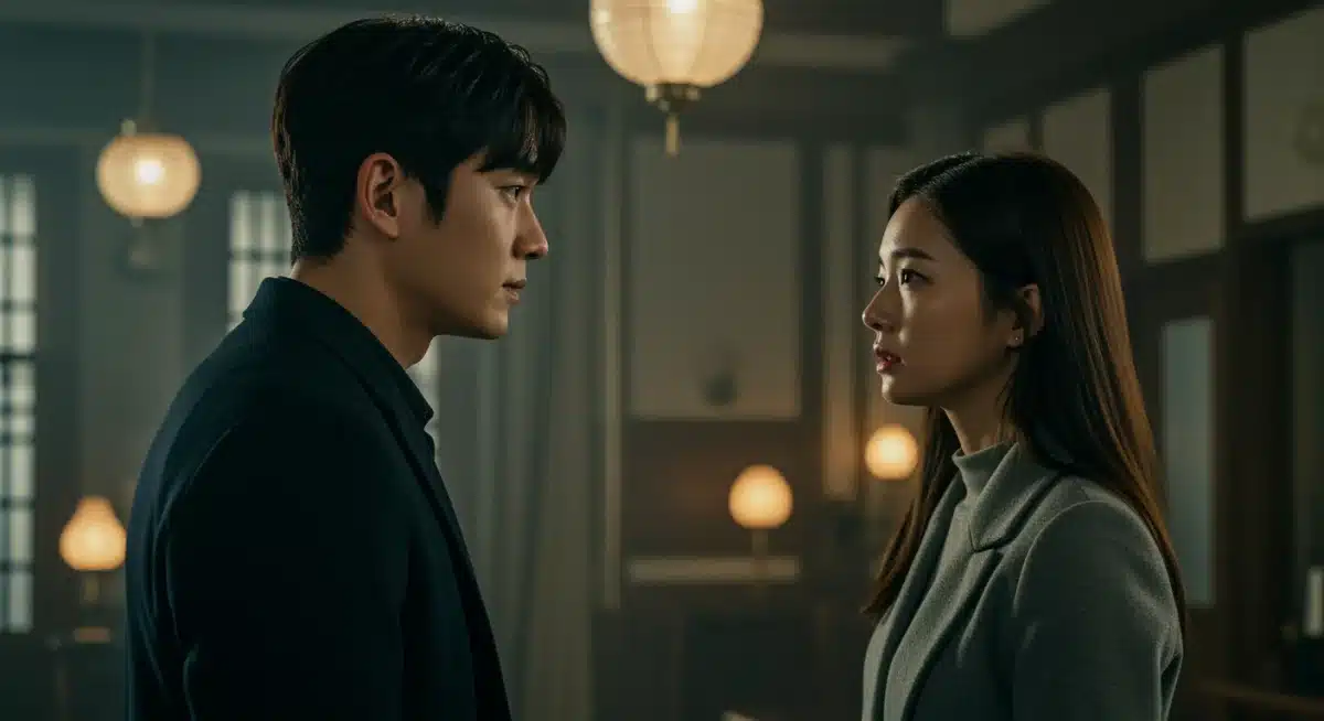Emotional scene from a new S-drama, characters in deep conversation