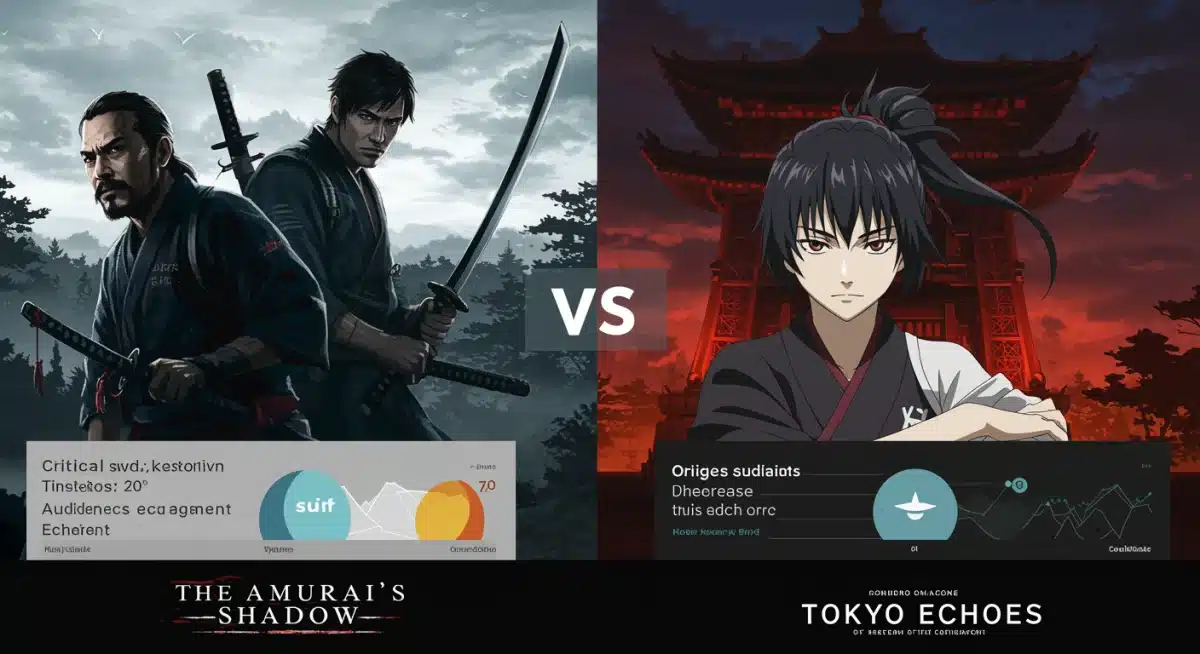Comparison graphic of 'The Samurai's Shadow' and 'Tokyo Echoes' critical reception and audience engagement