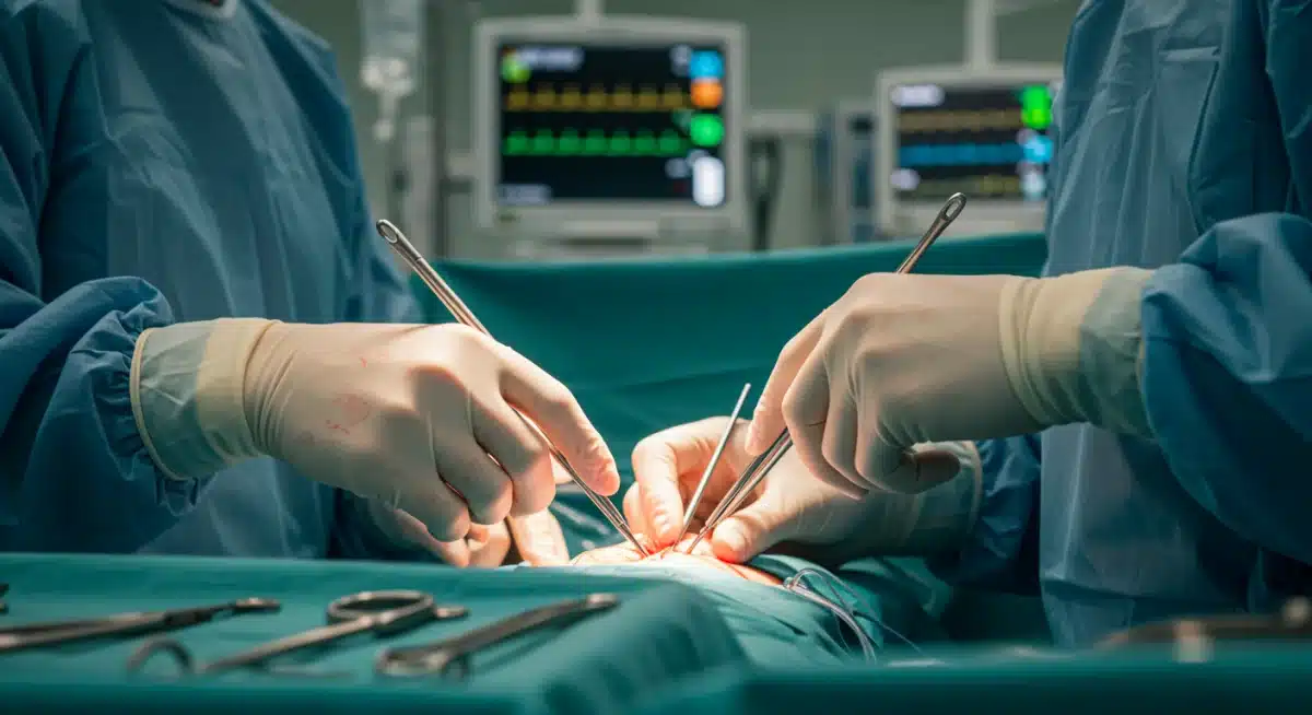Surgeon's hands performing a delicate medical procedure