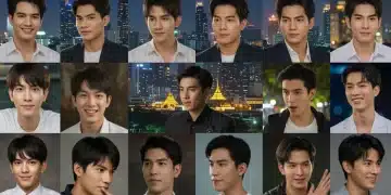 Diverse cast of Thai BL drama characters representing different genres.