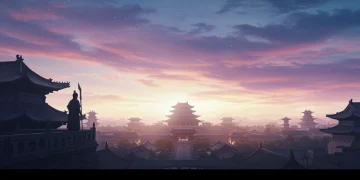 Grand historical Chinese palace at dawn, symbolizing high budget C-drama production
