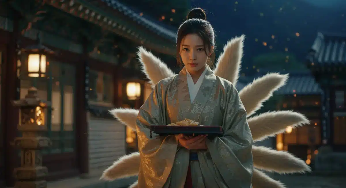 Gumiho character with magical effects in a Korean drama setting.
