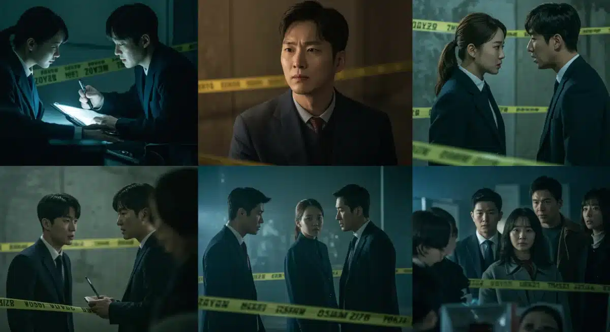 Collage of K-drama thriller scenes depicting psychological elements and suspense.