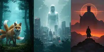 Mystical Gumiho, ghostly figure, and powerful deity representing supernatural Asian dramas.