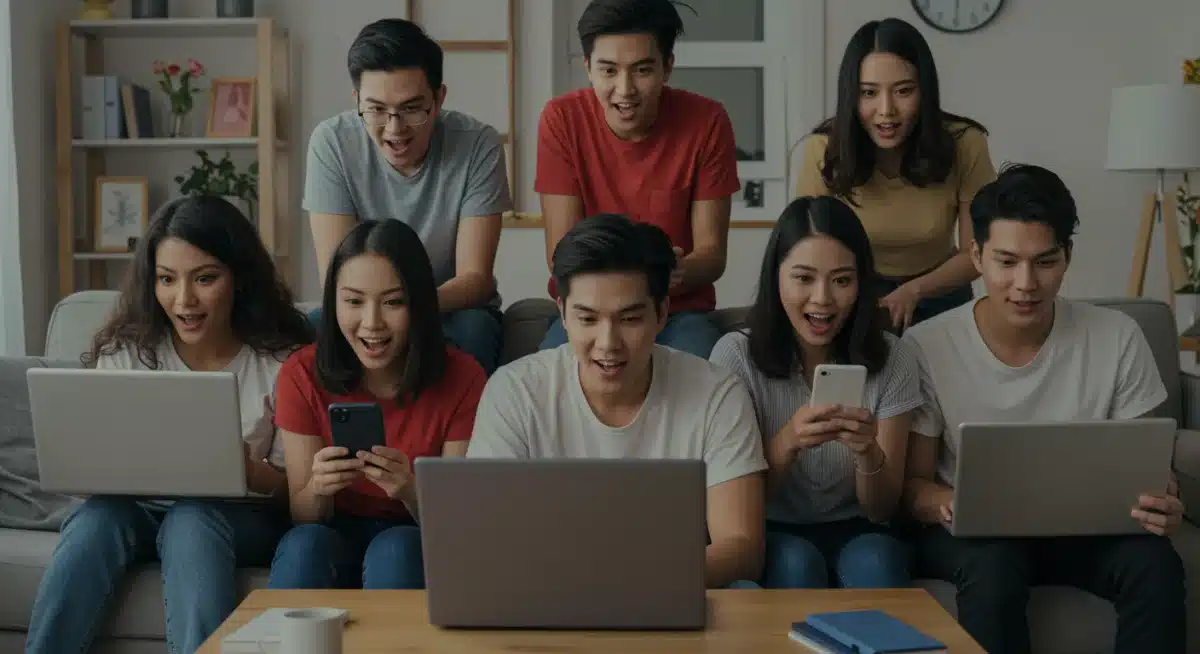 Diverse fans watching Dorama on multiple devices, illustrating global appeal and accessibility.